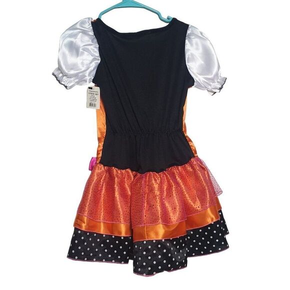Girls Fairy Costume Dress Halloween Orange /Black Glttered Size M NEW - Picture 2 of 3
